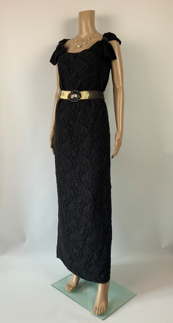 Black Floral Lace Vintage Maxi Dress Bow Detail Sleev… Gem