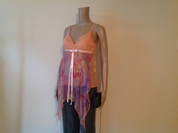 Pastel Peach Knitted Mohair Tank Top Blouse, Silky