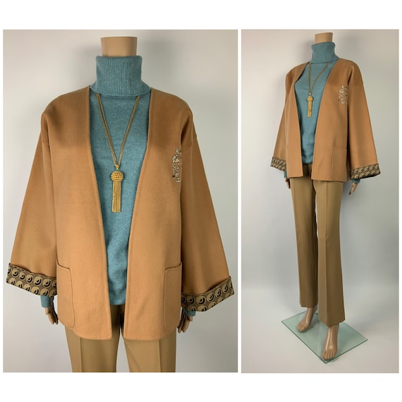 JESURUM 1970 s Vintage Luxury Angora Wool Jacket Sand Brown Short Cashmere Robe Size M L Etsy UK