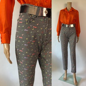 VERSACE JEANS COUTURE Vintage Check Jeans / Black White Designer Novelty Pants / 1990&#39;s Gianni Versace Monogram Trousers / Size 27 S