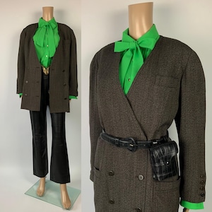 KARL LAGERFELD 80s Double Breasted Wool Blazer / Vintage Chic Polka Dot Coat / Long  Statement Jacket / Autumn Work Blazer / Size L - XL
