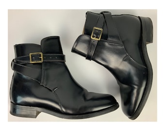 Vintage negro becerro cuero Jodhpur botas hechos a mano doble correa tobillo botines tamaño Uk 5 Eu 38 US 7,5 ALFRED SARGENT