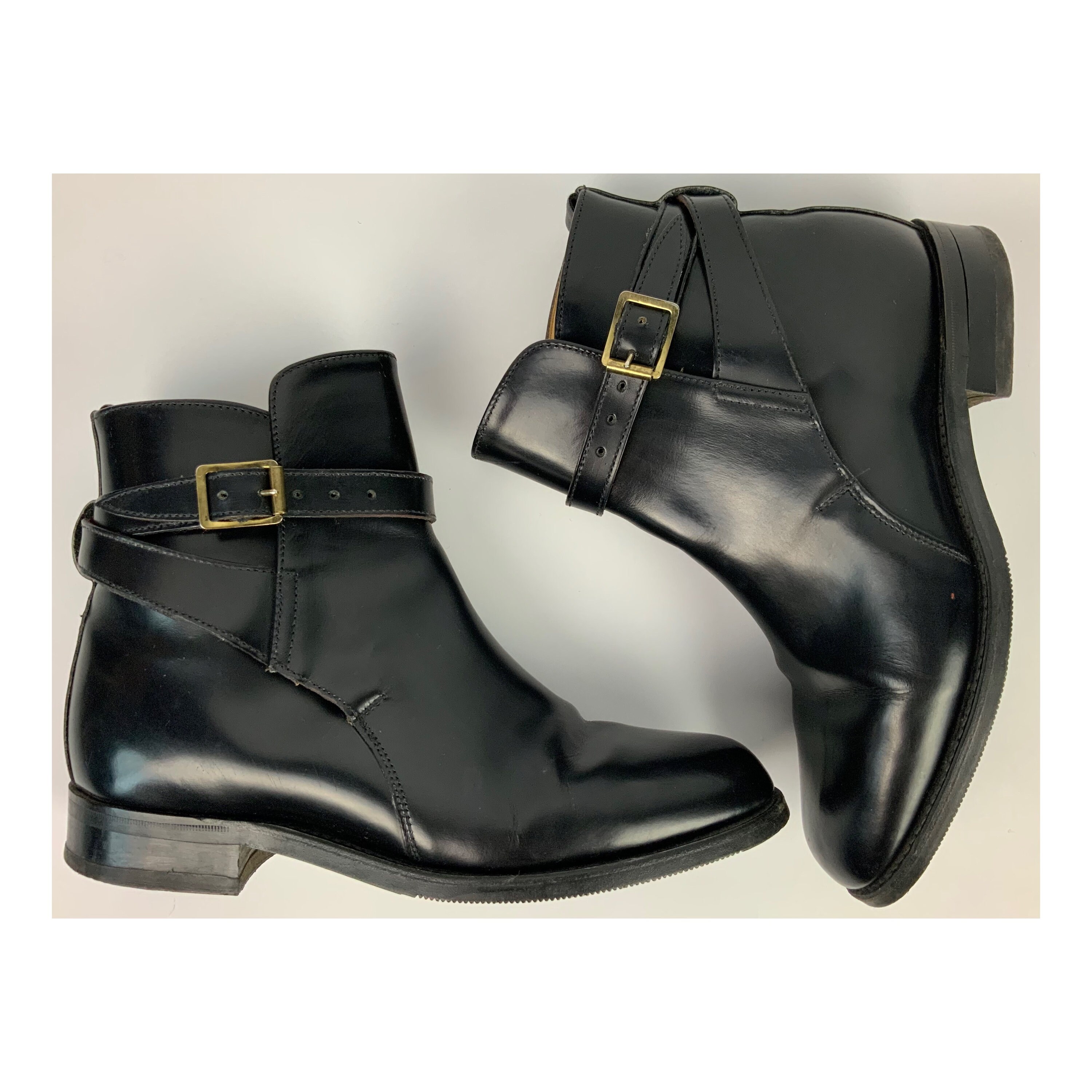 Vintage Black Calf Leather Jodhpur Boots Handcrafted Double Strap 