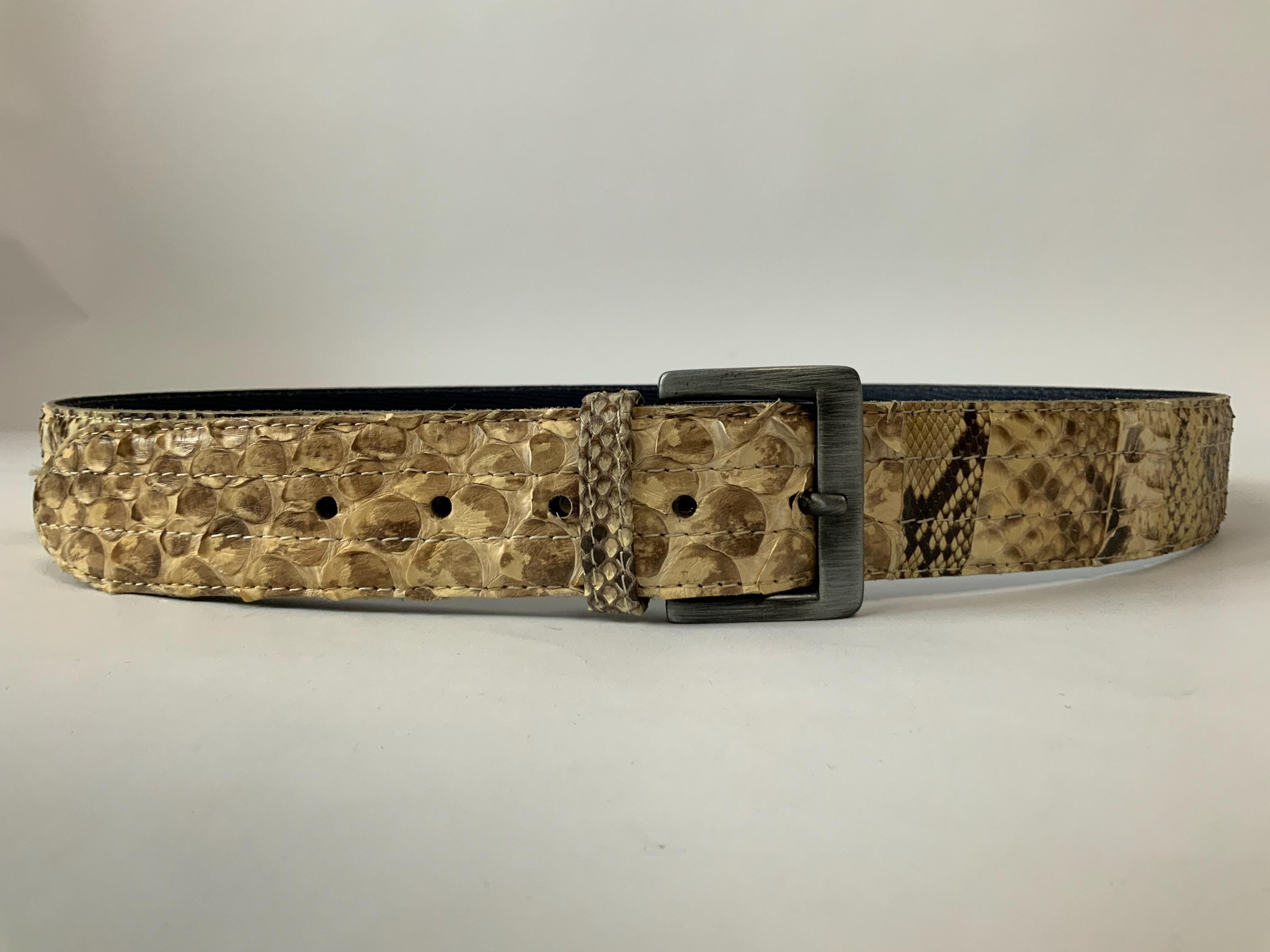 90s Real Python Leather Belt for Men / Vintage Exotic Animal Snake