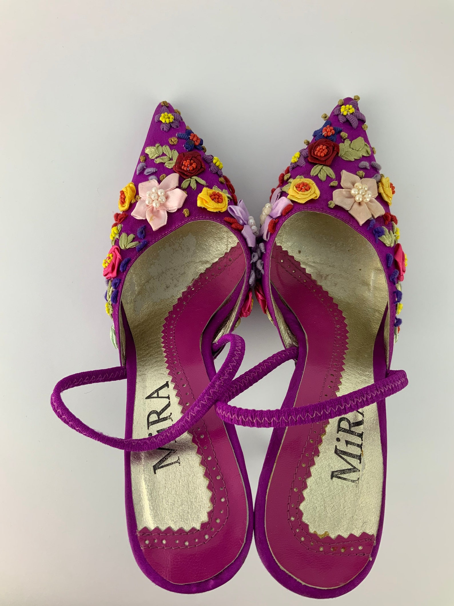 Floral Decorated Vintage High Heels / Floral Pink Satin Etsy