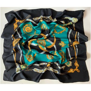 Vintage 100% SILK Scarf / 1980's Silk Neck Wrap / Royal Print Silk Shawl / Baroque Style Headscarf / Handbag Accessory Scarf