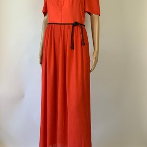 Vintage Red Summer Maxi Dress Puff Sleeve Austrian Folk Dirndl Gown Size S SPORTALM zdjęcie 2