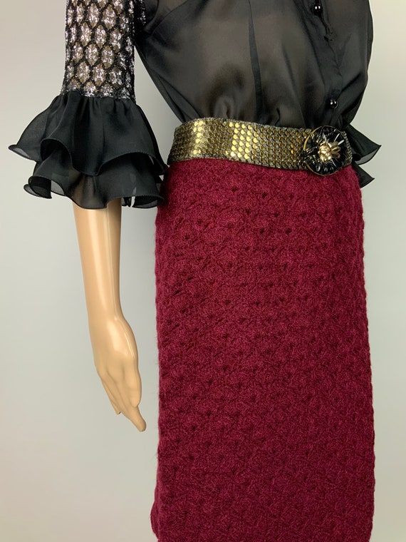 1960's Burgundy Red Crochet Skirt Sixties Preppy … - image 6