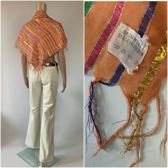1970's Vintage Metallic Stripe Cotton Gauze Scarf… - image 7