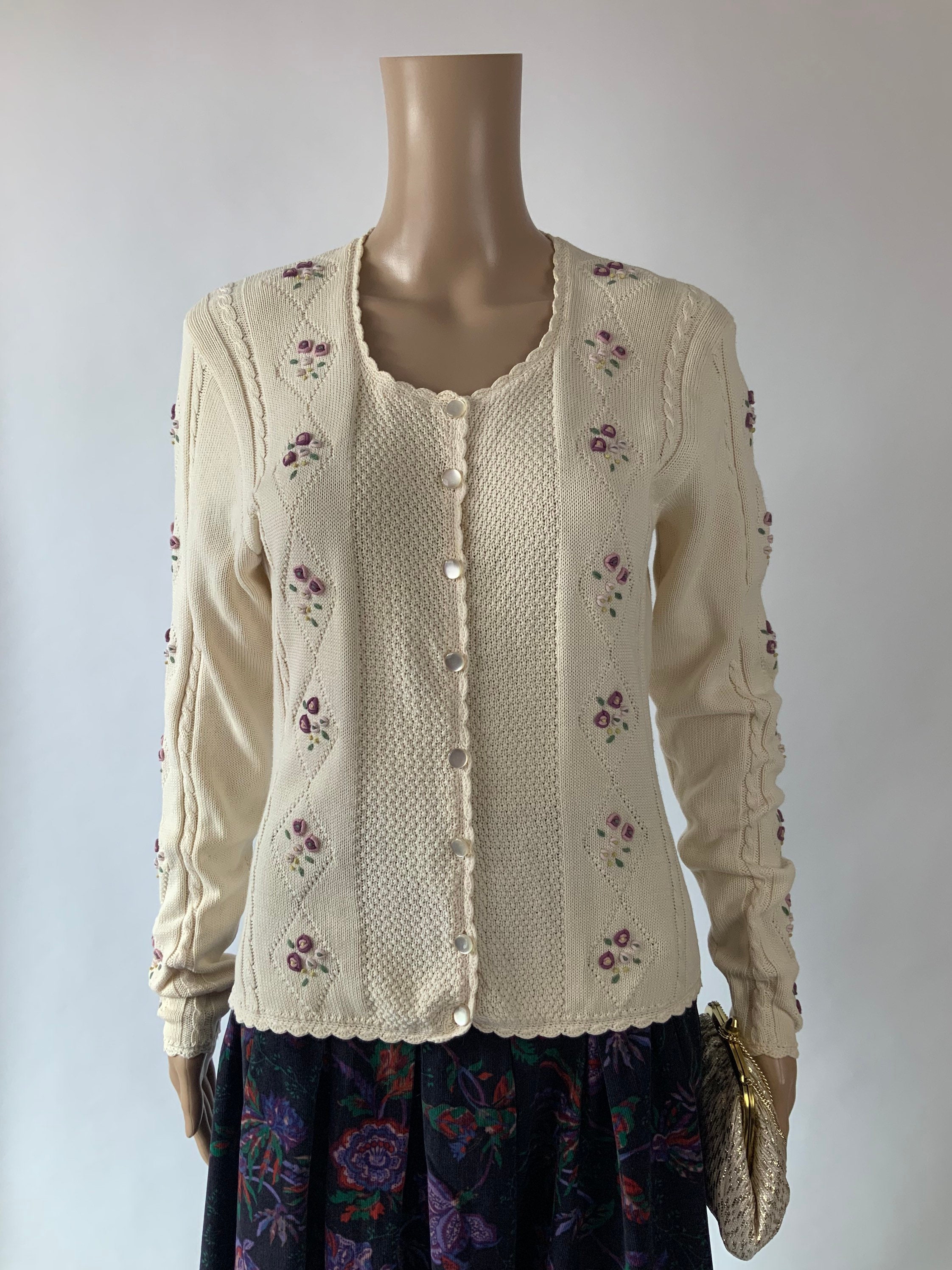 LAURA ASHLEY Floral Vintage Cardigan / White Cotton Summer | Etsy