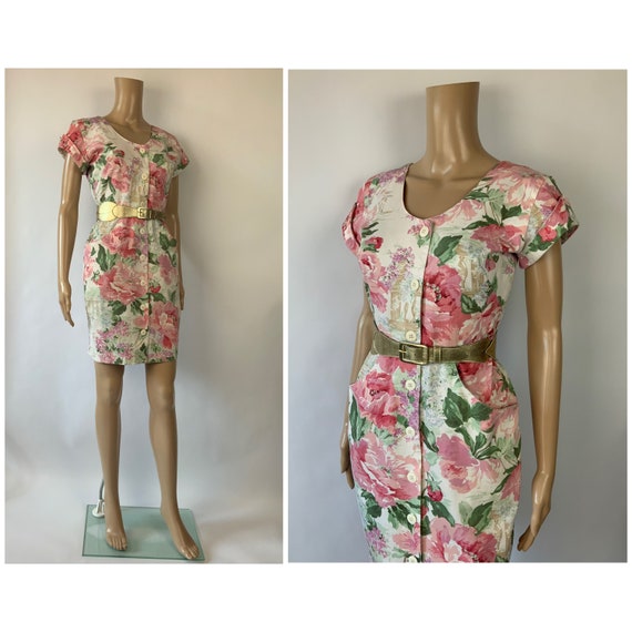 CAROL ANDERSON Vintage Pink Peony Floral Print Bu… - image 1