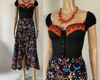 GOTTEX 70s Vintage Black Bustier Cropped Blouse / Short Corset Wired Cups Top