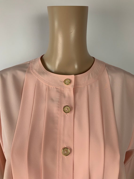 1980's Elegant Pink Blouse Vintage Pleated Front … - image 2