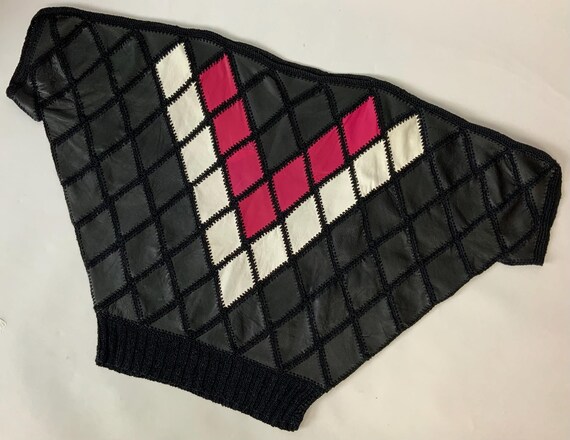 80s Leather Patchwork Oversize Blouse / Vintage B… - image 8