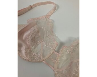 CHRISTIAN DIOR Vintage Sheer Pink Underwire Bra 1980's Designer Bralette Size 36 D 80 D