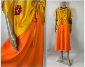 Vintage Neon Orange Skirt Vibrant Colour A-Line Midi Size XS