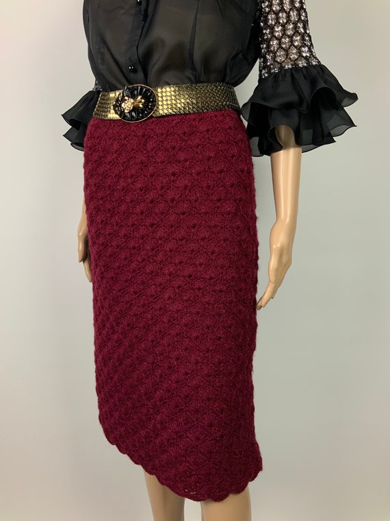 1960's Burgundy Red Crochet Skirt Sixties Preppy … - image 2