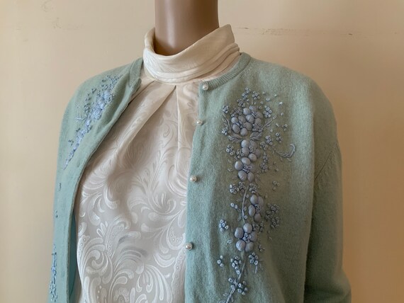 1950's Cashmere Wool Hand Embroidered Floral Cardi