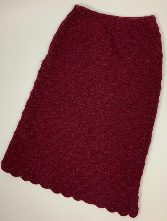 1960's Burgundy Red Crochet Skirt Sixties Preppy … - image 8