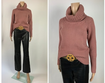 BLUMARINE Y2K Blush Pink Cashmere Wool Sweater Bulky Roll Neck Pullover Size XS - S