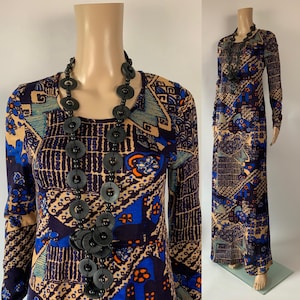 Vintage 1960&#39;s Psychedelic Boho Maxi Dress / Groovy Floral Hostess Gown / Bohemian Summer Festival Dress / Size S - M / Made in Denmark