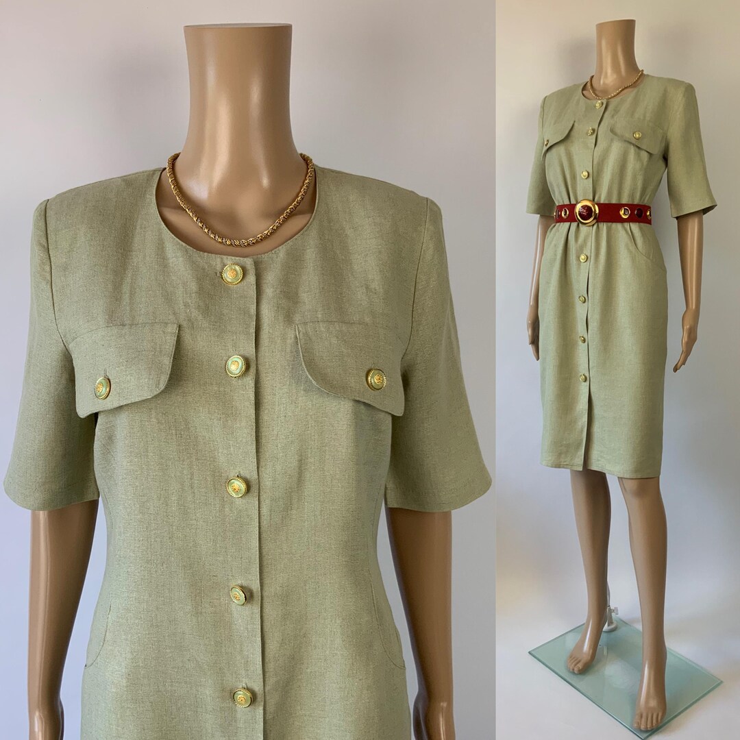 80s Button up Linen Shirtdress | Vintage Smart Casual Summer Dress ...