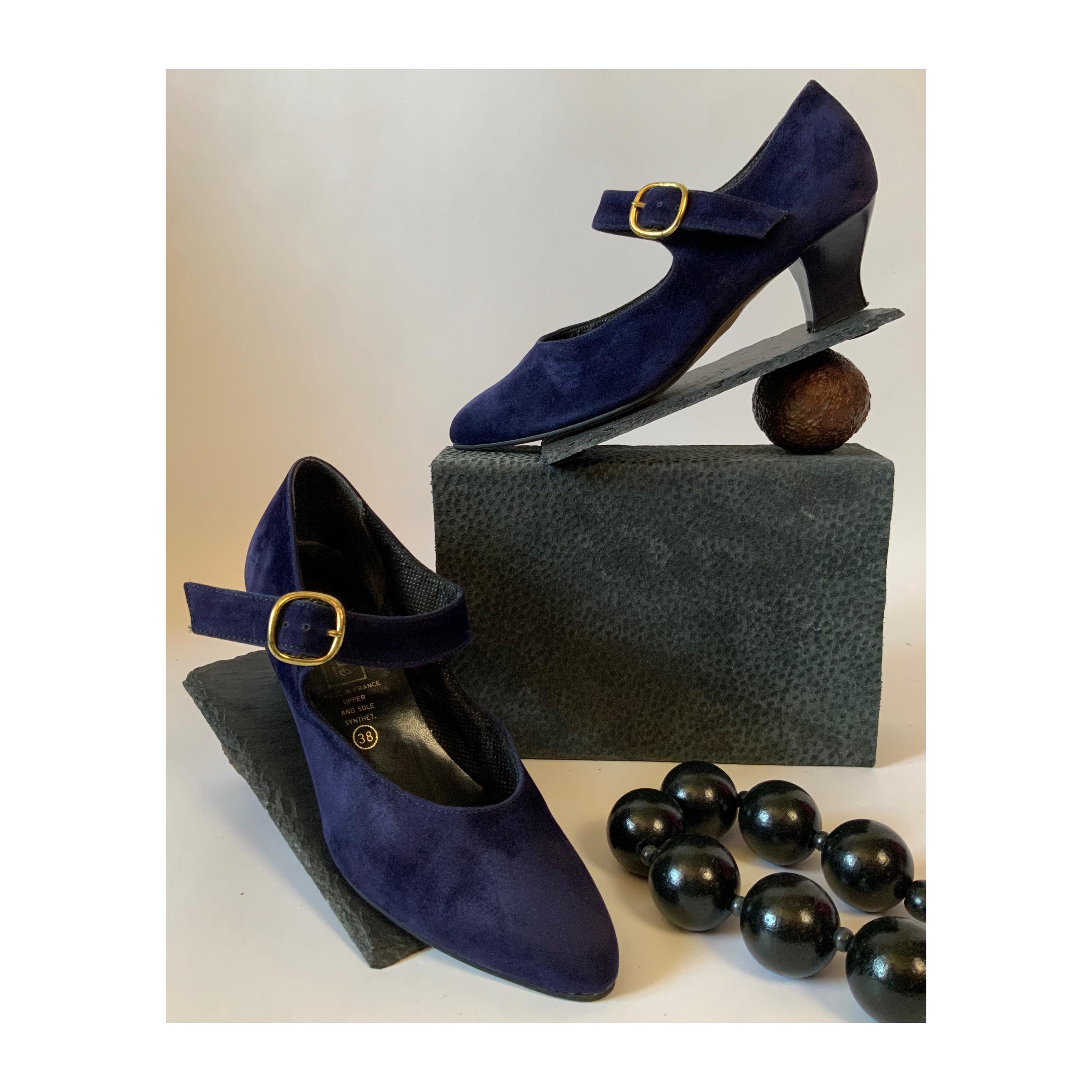 Chaussures Mary Janes MINETTE - Cuir Bleu Craquelé Effet Cooper - Taille 36 - Neuves