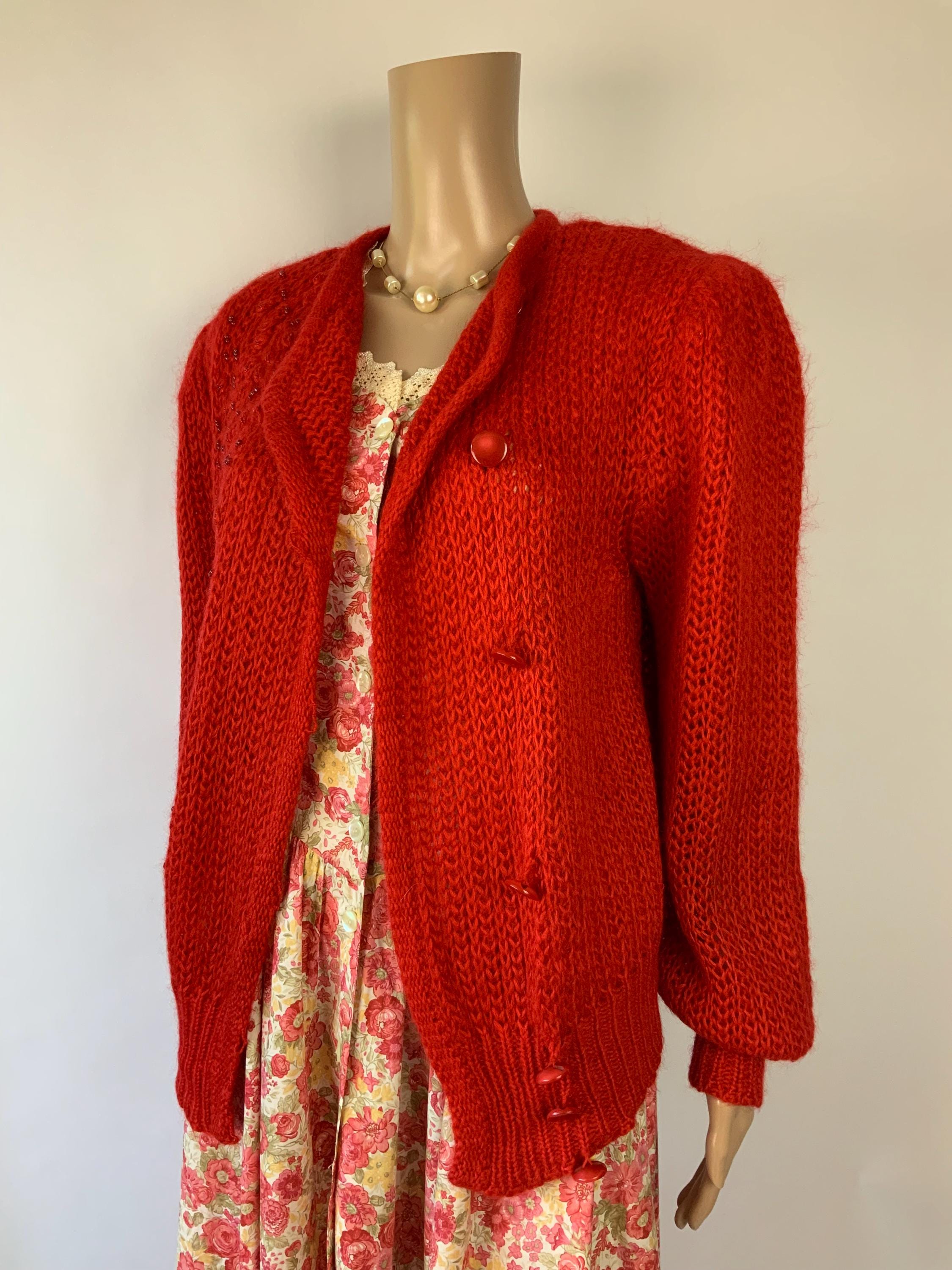 トップス 60s Pendleton Mohair Shaggy Cardigan Red Vintage Pendleton Virgin Wool Mohair style Cardigan Sweater