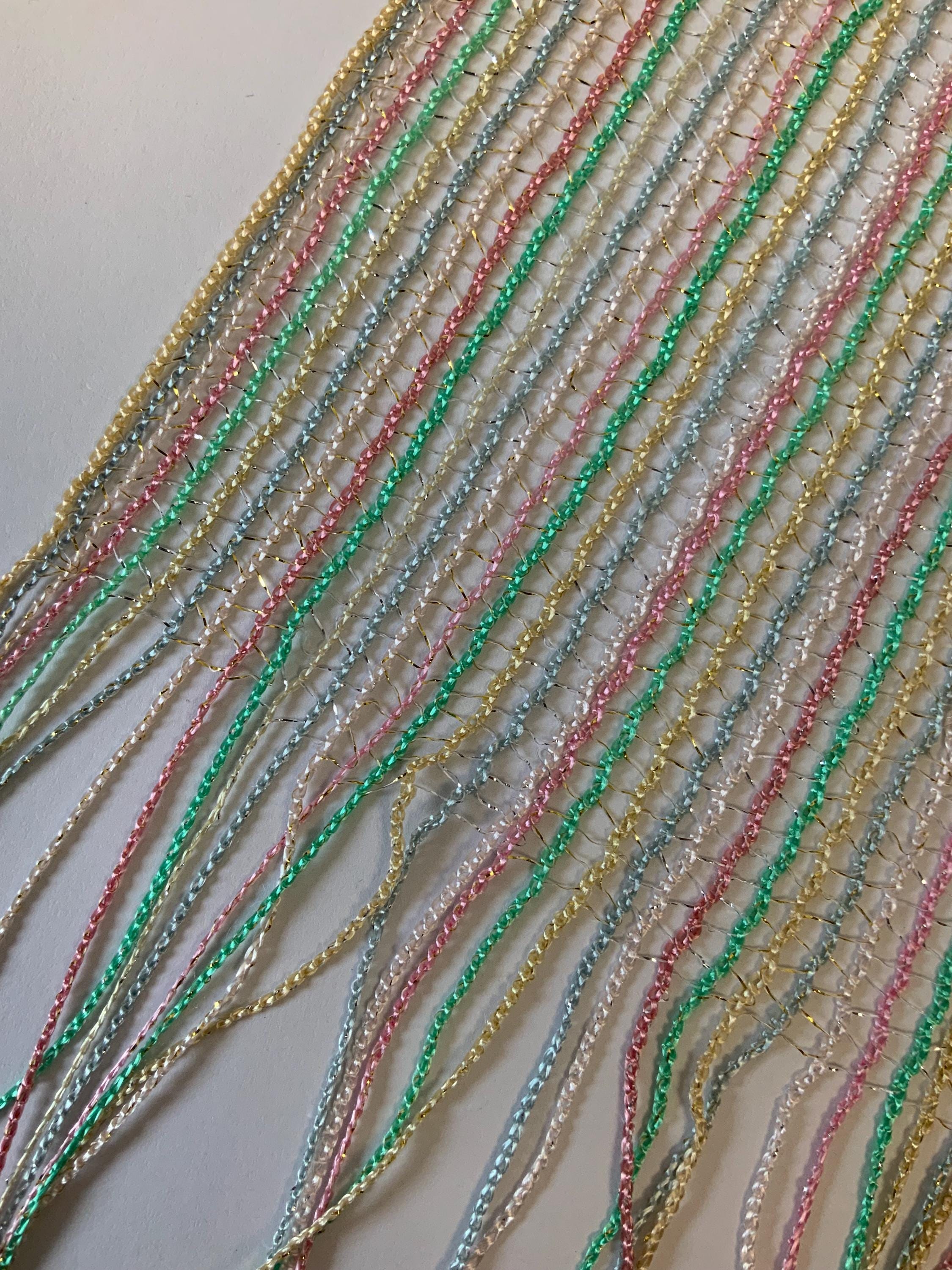 Vintage Sparkly Skinny Scarf / Long Sheer Fringe Shawl