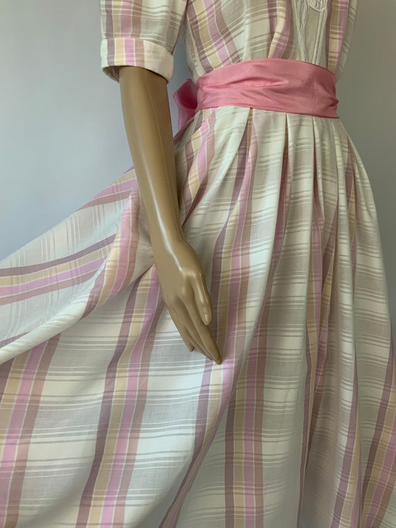 Vintage Cute Pastel Pink Plaid Dress 1990's Puff … - image 5