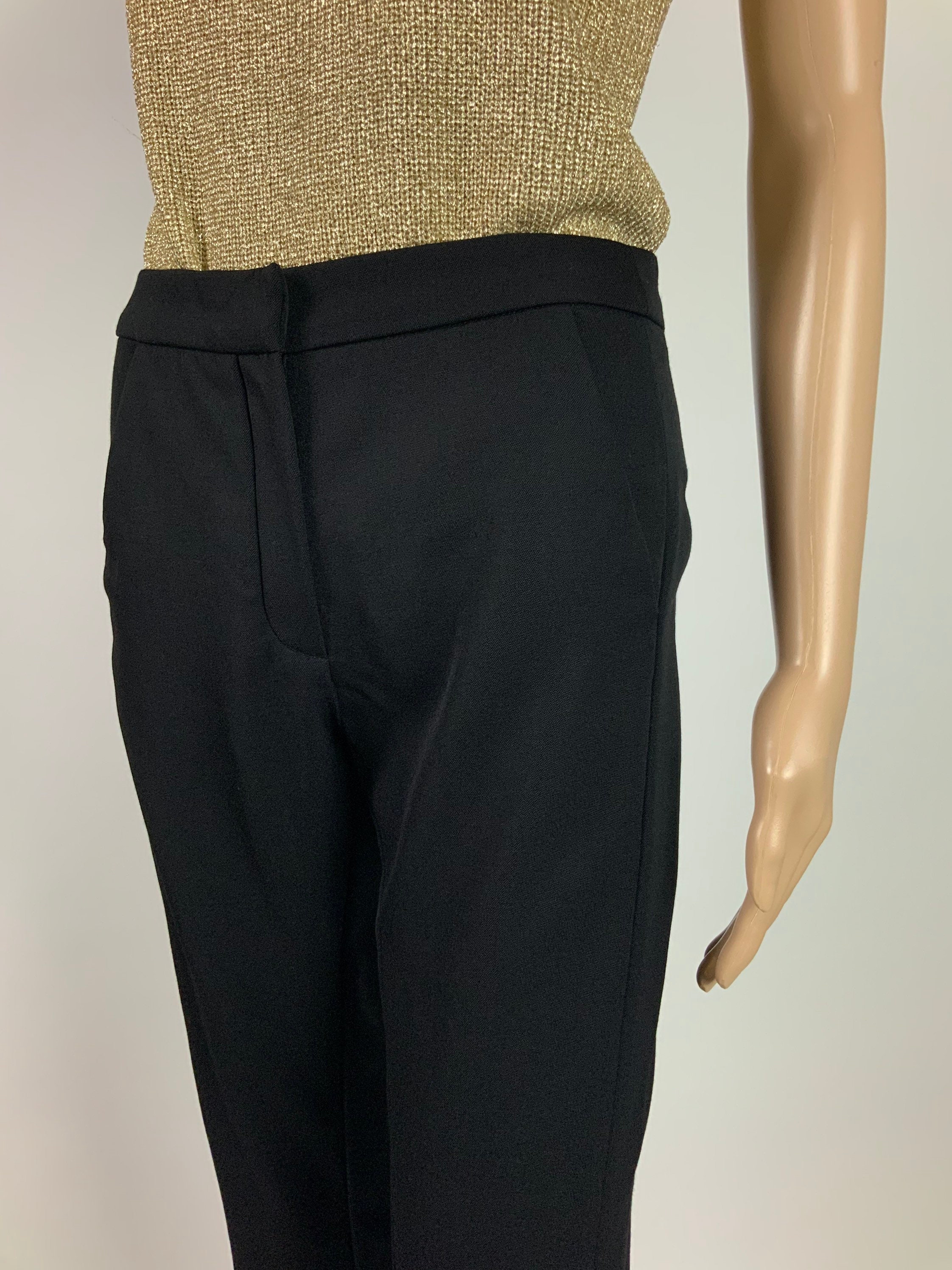 BALENCIAGA Black Slim Fit Wool Viscose Pants / Straight Long
