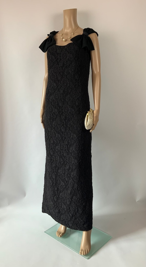 Black Floral Lace Vintage Maxi Dress Bow Detail Sleev… Gem