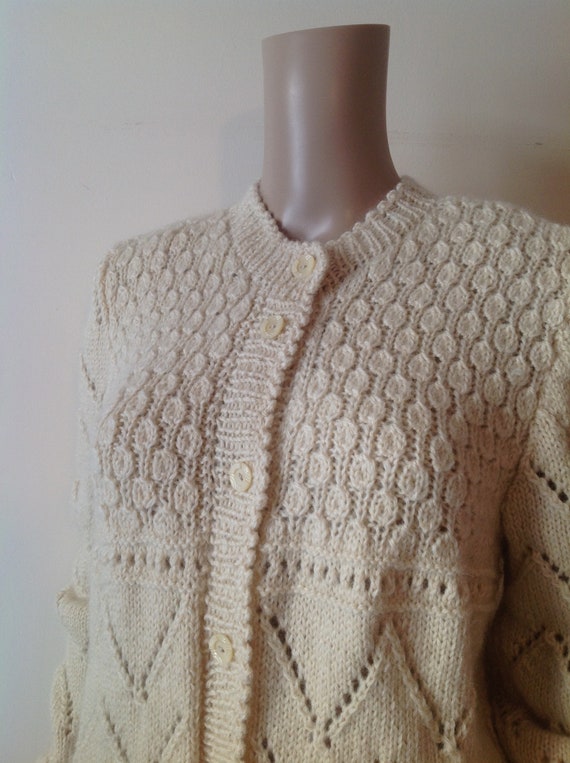 1960's Textured Cream Cable Knit Cardigan, Romanti
