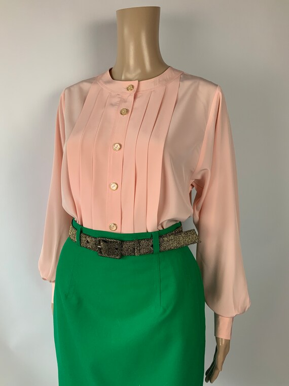 1980's Elegant Pink Blouse Vintage Pleated Front … - image 6