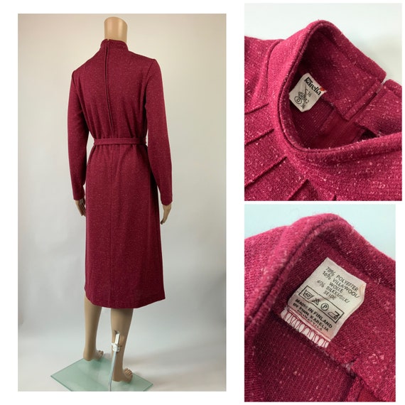 1970's High Neck Dark Pink Vintage Work Dress Woo… - image 6