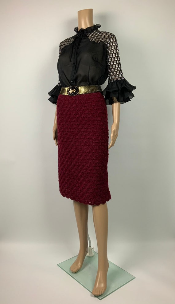 1960's Burgundy Red Crochet Skirt Sixties Preppy … - image 3