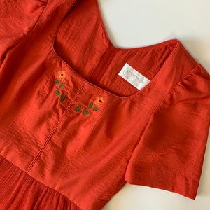 Vintage Red Summer Maxi Dress Puff Sleeve Austrian Folk Dirndl Gown Size S SPORTALM zdjęcie 9