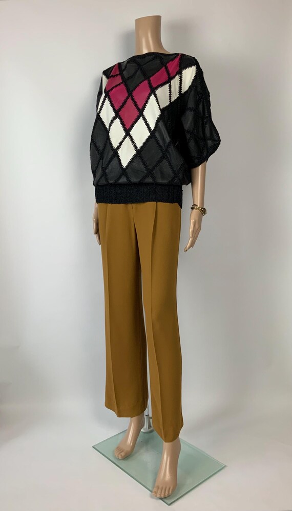80s Leather Patchwork Oversize Blouse / Vintage B… - image 4