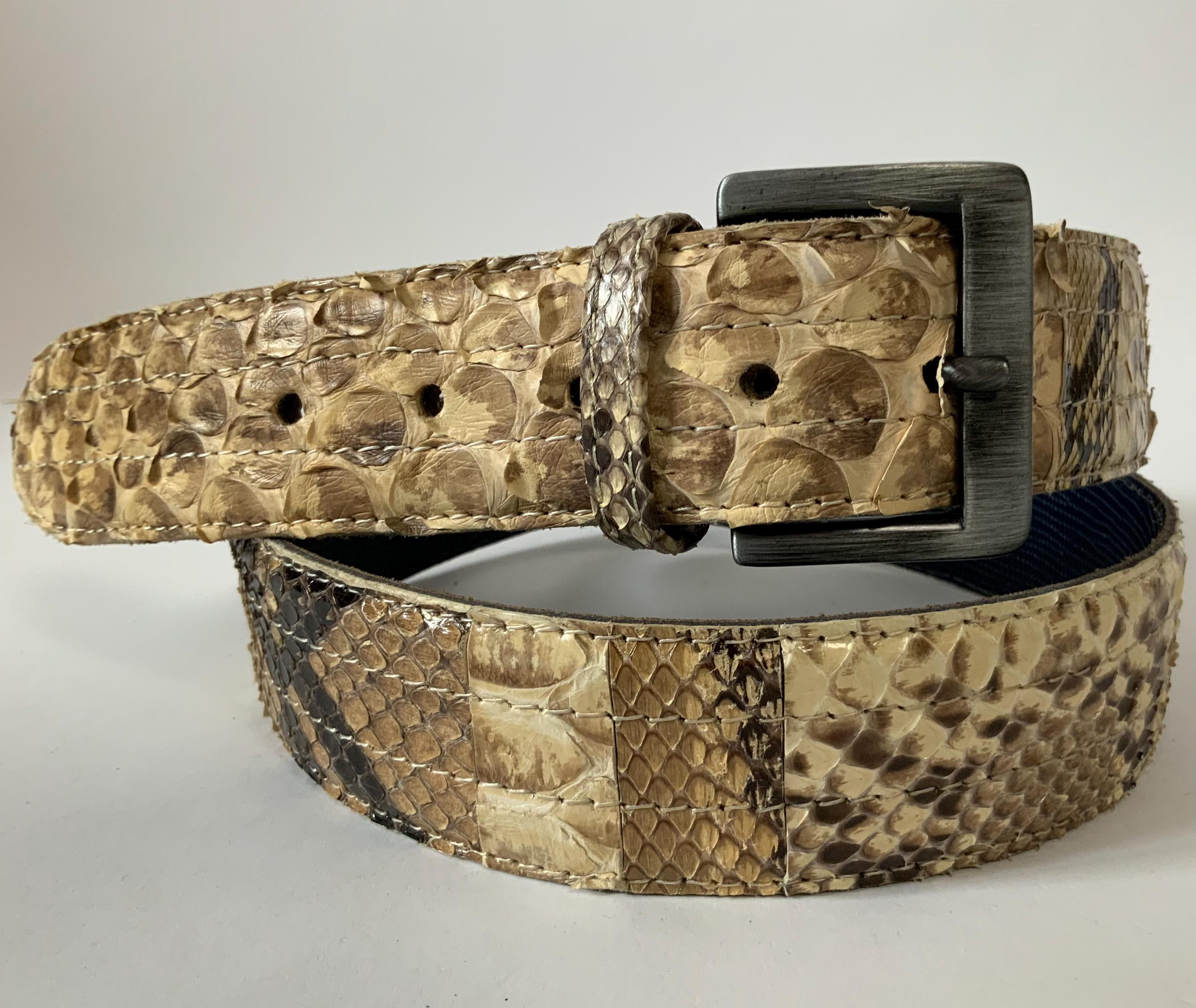 90s Real Python Leather Belt for Men / Vintage Exotic Animal  display picture 2