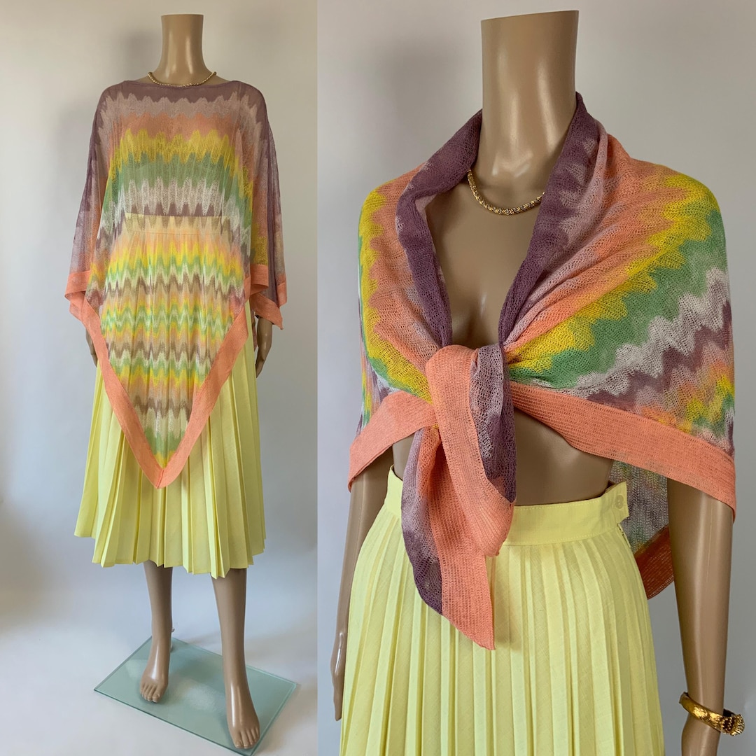 MISSONI Vintage Zig Zag Rainbow Poncho / Sheer Stripe Summer