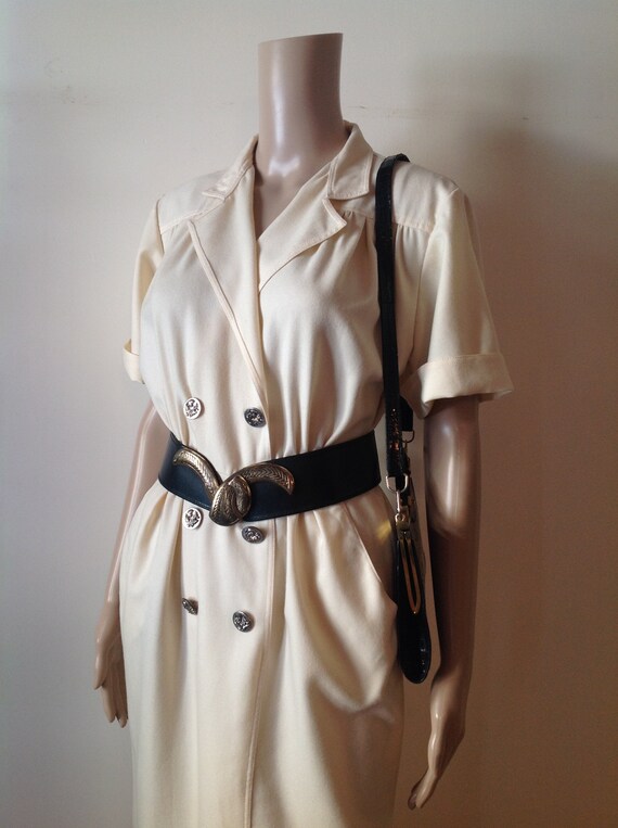 1930's Style Cream White Fitted Day Dress, Fine Wo