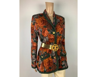 LUISA SPAGNOLI 1980's Vintage Floral Blouse Chic Padded Wool Blazer Size L