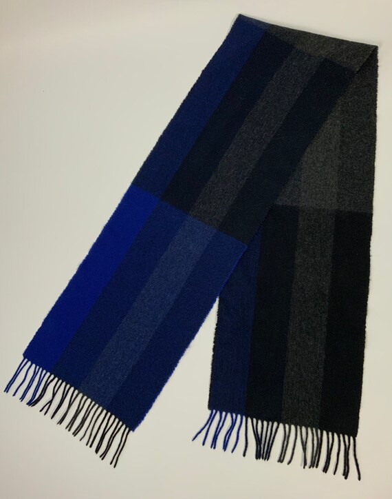 JAEGER Vintage Cashmere Wool Fringe Scarf Blue Gr… - image 2