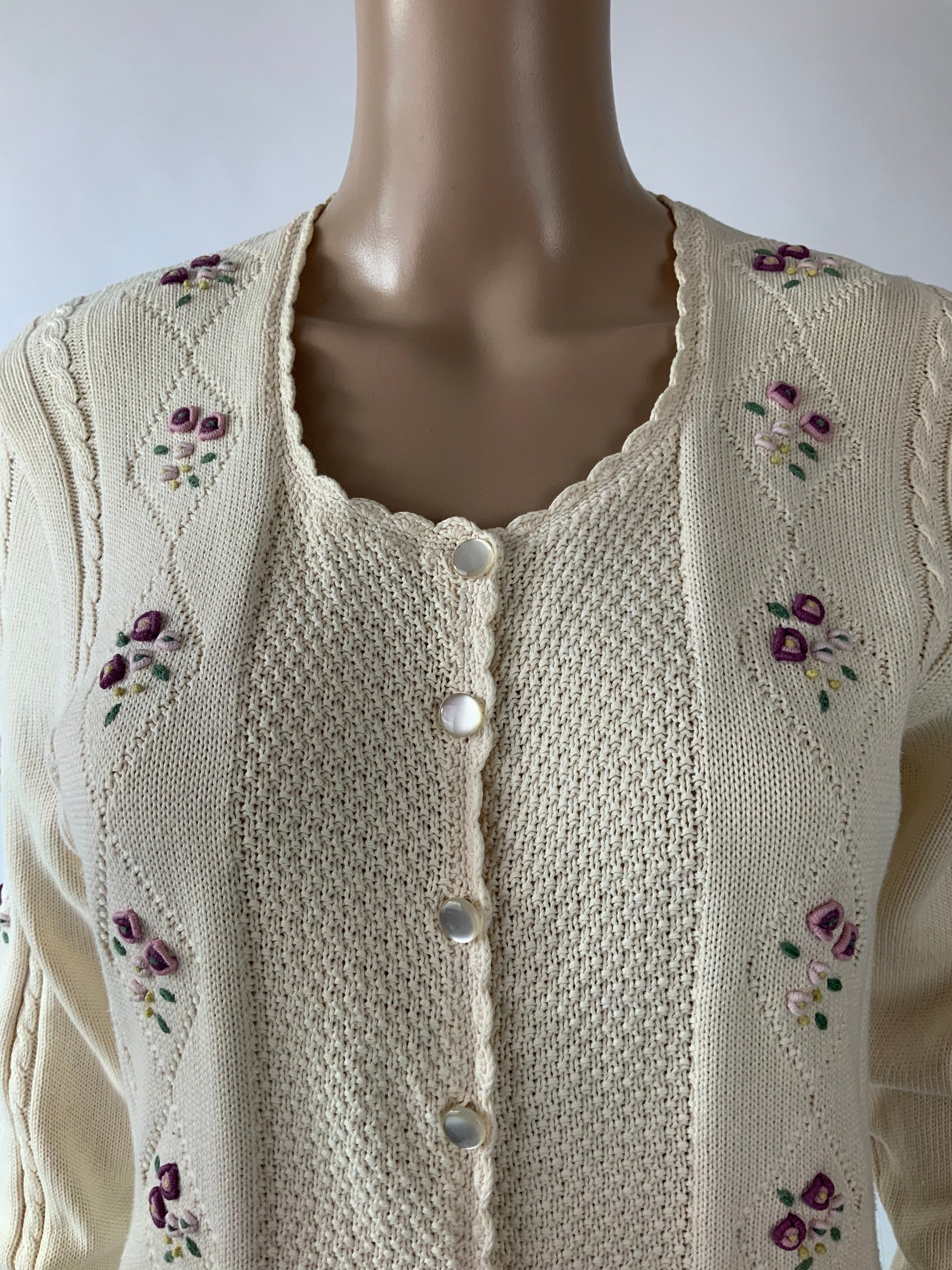 LAURA ASHLEY Floral Vintage Cardigan / White Cotton Summer | Etsy