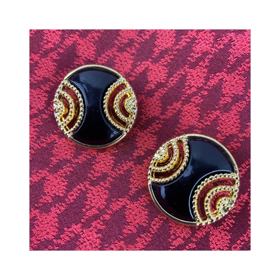 Black Gold Vintage Ear Clips / Nineties Fashion Earrings Day
