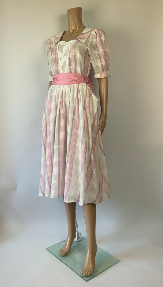 Vintage Cute Pastel Pink Plaid Dress 1990's Puff … - image 10