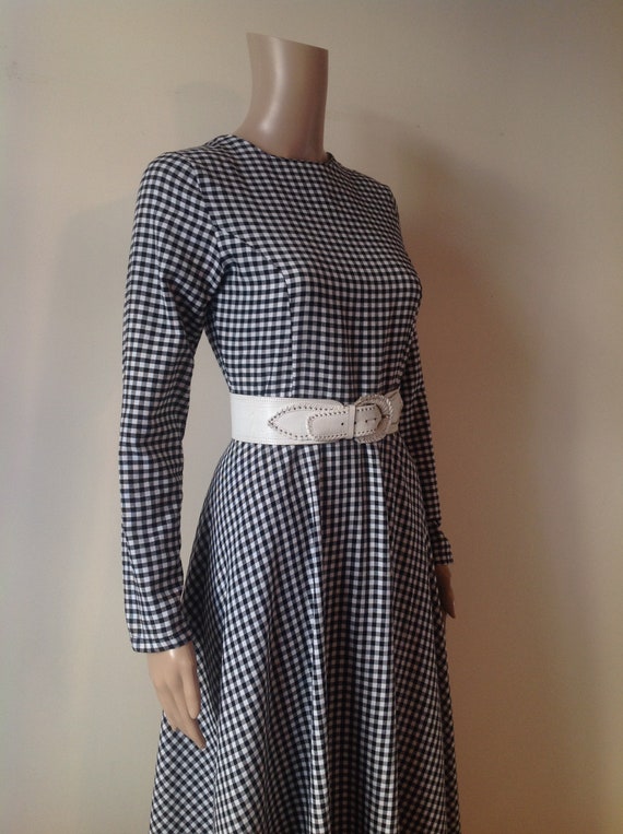 Black White Gingham Check Long Maxi Swing Dress, P