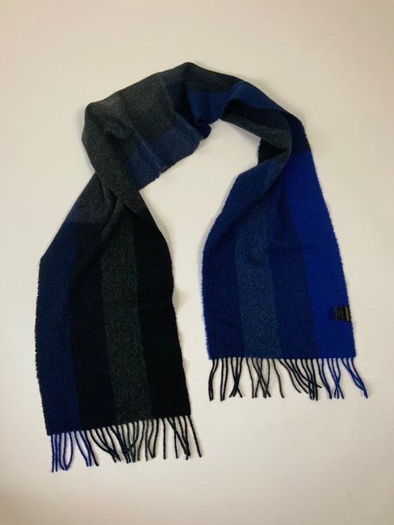JAEGER Vintage Cashmere Wool Fringe Scarf Blue Gr… - image 9