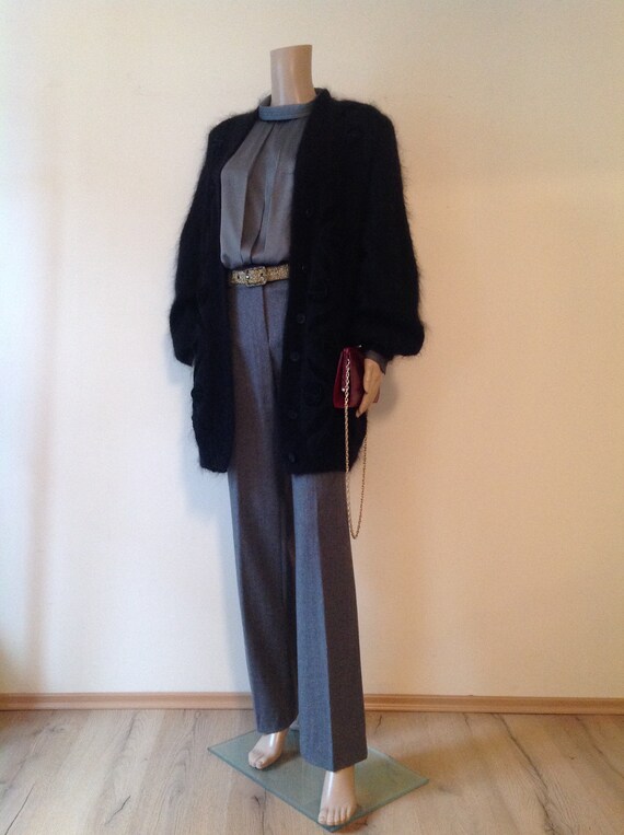 Black Mohair Velvet Long Velvet Embellished Cardig