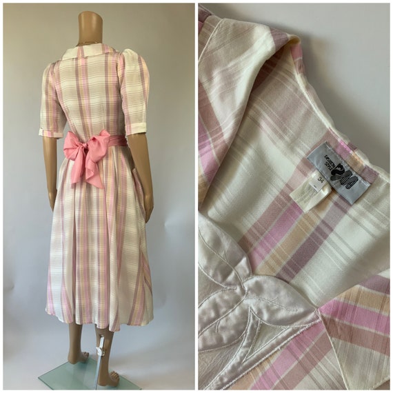 Vintage Cute Pastel Pink Plaid Dress 1990's Puff … - image 7